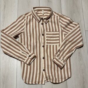 Rylee & Cru Striped Brown & Cream Boys Button-Up Shirt Long Sleeve size 12-14y